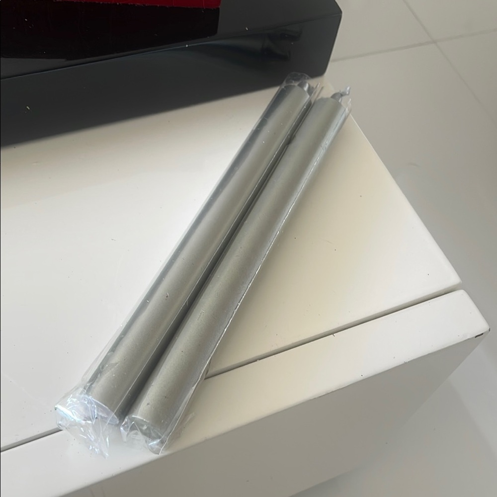 Set of 2 Elegant Silver Taper Candles